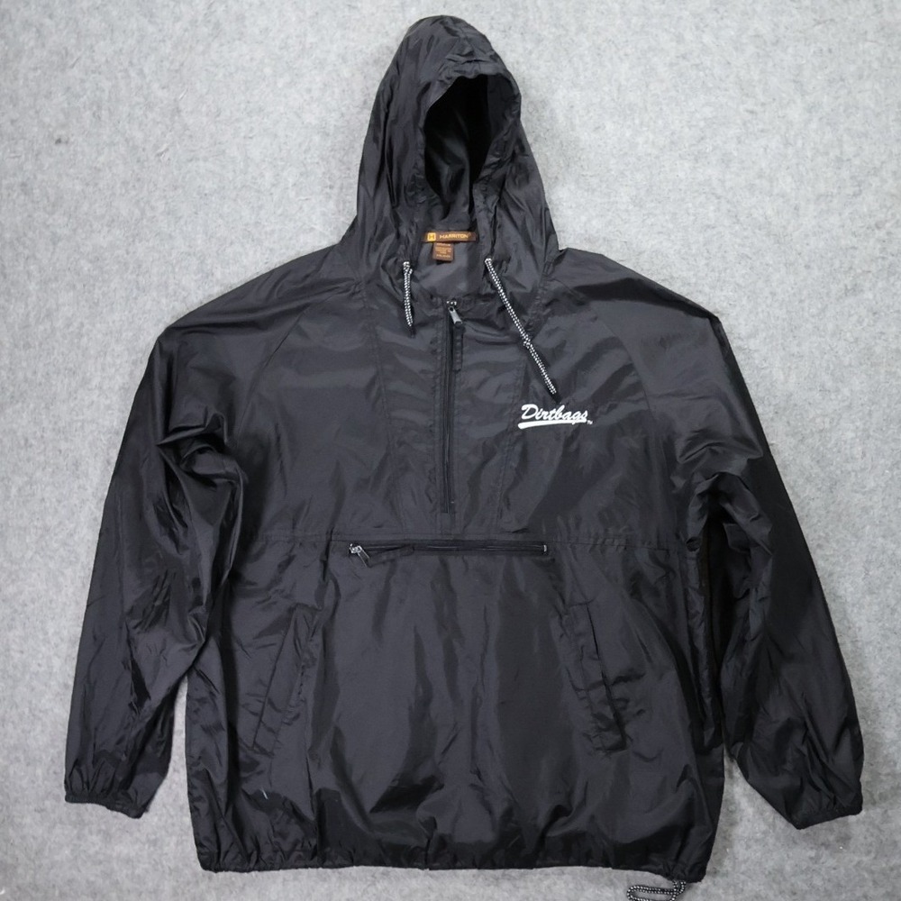 Harriton Windbreaker Mens 2XL Black Excellent Dirtbags Graphic Hooded Anorak